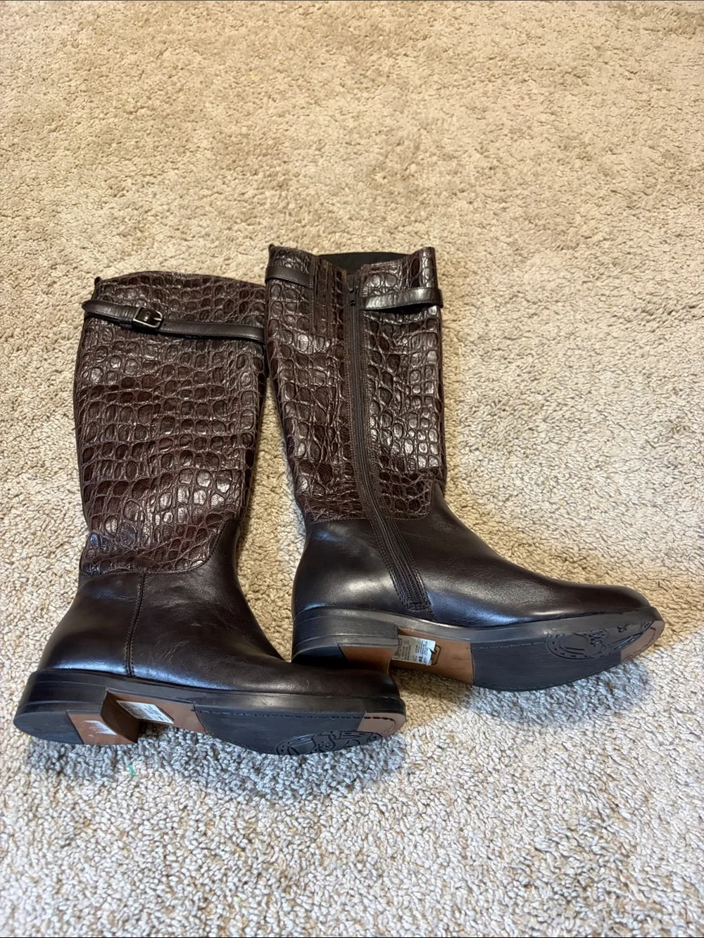 Clarks Hopedale Size 5.5 Wish Brown Leather Crocodile Embossed Knee Boots